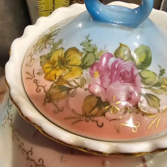 Norcrest Japan Porcelain Full Size Teapot Tea Pot Floral Blue Pink Gold Trim EUC - Picture 7 of 8